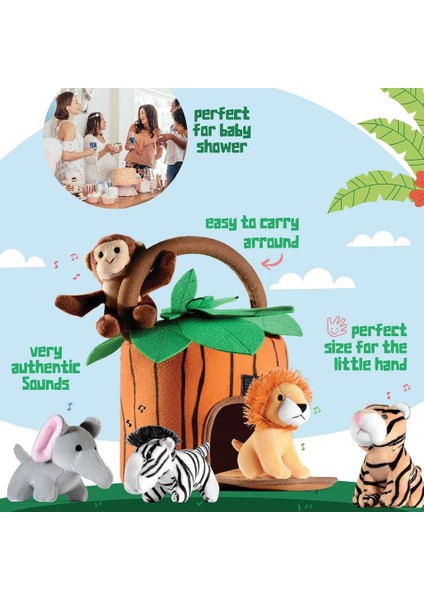 LWJG120。PELUŞ Konuşan Doldurulmuş Hayvan Orman Seti Taşıyıcılı Peluş Oyuncak Seti, 6 Parçalı Bebek Seti Doldurulmuş Hayvanlar Doldurulmuş Fil, Kaplan, Aslan, Zebra, Maymun Içerir (Yurt Dışından)