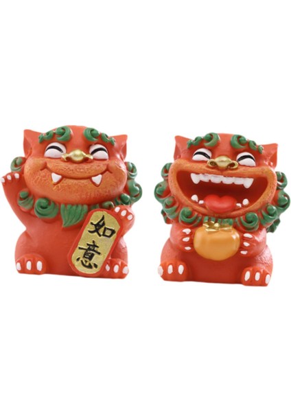 2 Adet Karikatür Mini Aslan Heykelleri Çin Aslan Figürleri Masaüstü Ofis Için 5X5X5.5CM Kırmızı (Yurt Dışından) fiyatları
