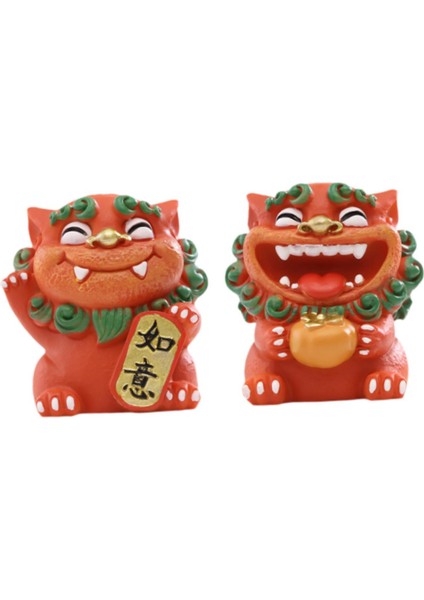 2 Adet Karikatür Mini Aslan Heykelleri Çin Aslan Figürleri Masaüstü Ofis Için 5X5X5.5CM Kırmızı (Yurt Dışından) modelleri