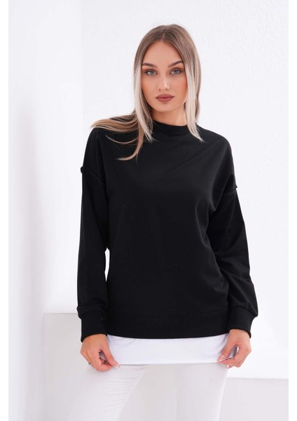 Kadın Çift Görünüm Detaylı Bisiklet Yaka Iki Iplik Sweatshirt 245112 -