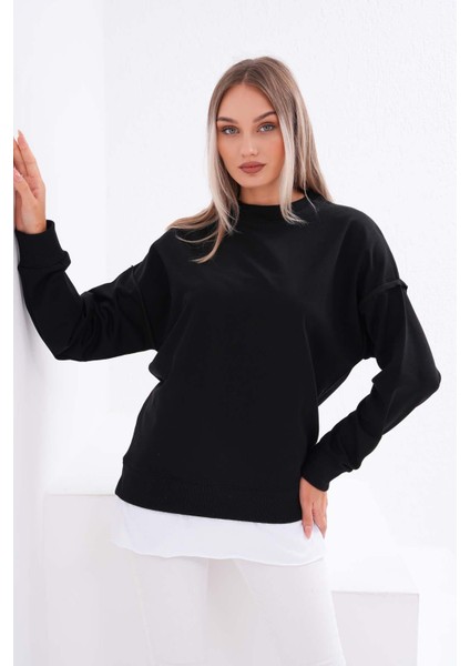 Kadın Çift Görünüm Detaylı Bisiklet Yaka Iki Iplik Sweatshirt 245112 - fırsatları
