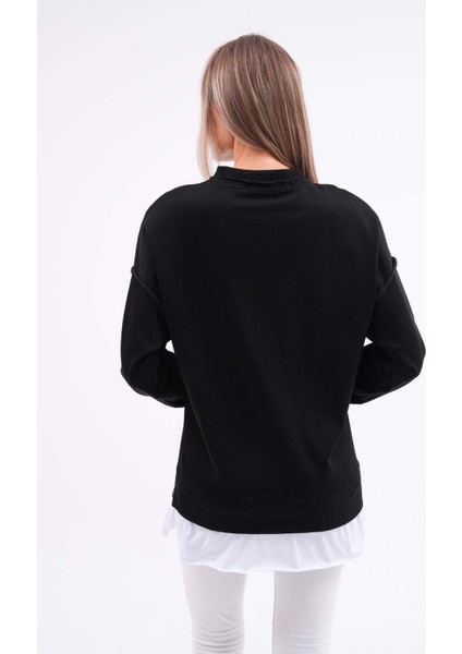 Kadın Çift Görünüm Detaylı Bisiklet Yaka Iki Iplik Sweatshirt 245112 - indirimleri