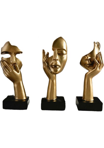 3x Reçine Düşünür Heykelleri Soyut Sanat Heykelleri Oturma Odası Kitaplık Altın (Yurt Dışından)
