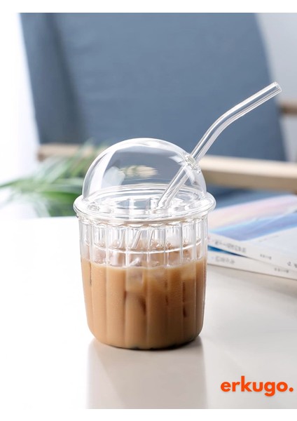 Cam Kapaklı Pipetli Borosilikat Sunum Bardağı - Isıya Dayanıklı Bardak - Kahve Bardağı - 550 ml - Icemocha