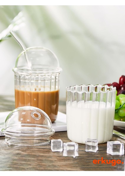 Cam Kapaklı Pipetli Borosilikat Sunum Bardağı - Isıya Dayanıklı Bardak - Kahve Bardağı - 550 ml - Icemocha