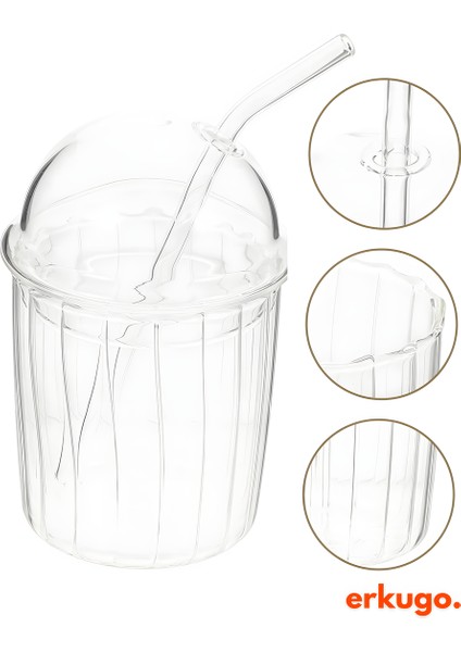 Cam Kapaklı Pipetli Borosilikat Sunum Bardağı - Isıya Dayanıklı Bardak - Kahve Bardağı - 550 ml - Icemocha