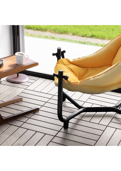 1177 Bahçe Balkon Teras Zemin Paspası Banyo Paspası 9'lu Dış Mekan Yer Karosu Latte