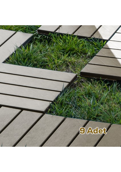 1177 Bahçe Balkon Teras Zemin Paspası Banyo Paspası 9'lu Dış Mekan Yer Karosu Latte