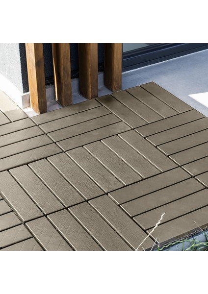 1177 Bahçe Balkon Teras Zemin Paspası Banyo Paspası 9'lu Dış Mekan Yer Karosu Latte