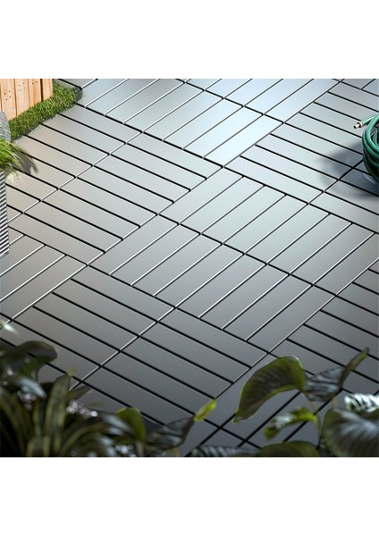 1177 Bahçe Balkon Teras Zemin Paspası Banyo Paspası 9'lu Dış Mekan Yer Karosu Latte