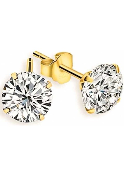 Kadın 925 Ayar Gümüş Tektaş Çivi Küpe 1 Çift 6 mm - Altın Kaplama modelleri