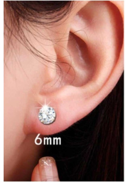 Kadın 925 Ayar Gümüş Tektaş Çivi Küpe 1 Çift 6 mm - Altın Kaplama fırsatları