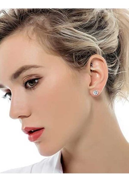 5 mm 1 Çift Cubic Zirkon 925 Ayar Gümüş Tektaş Çivi Küpe