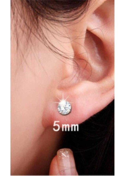 5 mm 1 Çift Cubic Zirkon 925 Ayar Gümüş Tektaş Çivi Küpe