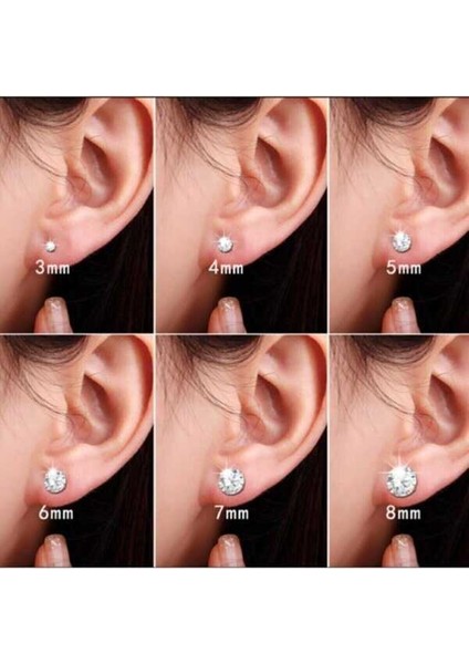 5 mm 1 Çift Cubic Zirkon 925 Ayar Gümüş Tektaş Çivi Küpe