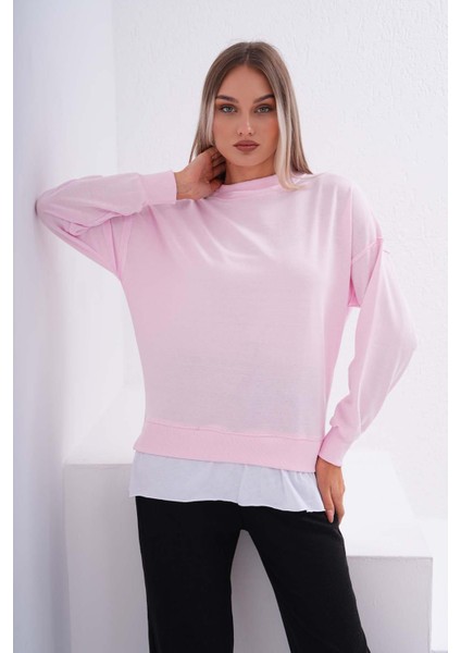 Kadın Çift Görünüm Detaylı Bisiklet Yaka Iki Iplik Sweatshirt 245112 -