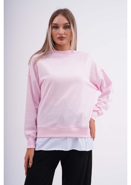 Kadın Çift Görünüm Detaylı Bisiklet Yaka Iki Iplik Sweatshirt 245112 - fiyatları