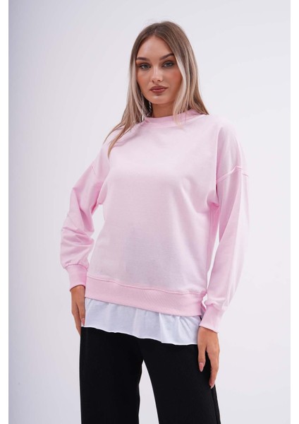 Kadın Çift Görünüm Detaylı Bisiklet Yaka Iki Iplik Sweatshirt 245112 - fırsatları