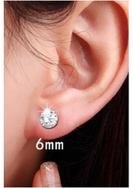 6 mm 1 Çift Cubic Zirkon 925 Ayar Gümüş Tektaş Çivi Küpe