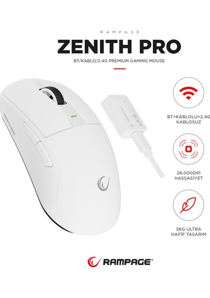 Zenıth Pro 4K 26000 Dpi Kablosuz Gaming Mouse