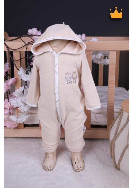 Babyhola %100 Pamuk Kız Erkek Bebek Pamuklu Bebek Bornozu Havlu Kumaş Tulum Sevimli Baykuş 14055
