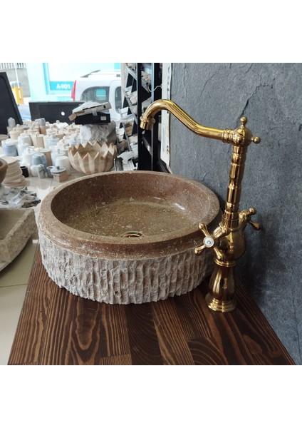 Noche Traverten Dışı Patlatma Lavabo
