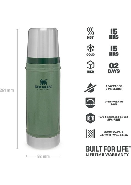 Legendary Klasik Vakumlu Paslanmaz Çelik Termos 0.47 Lt(16 Oz) - Hammertone Green