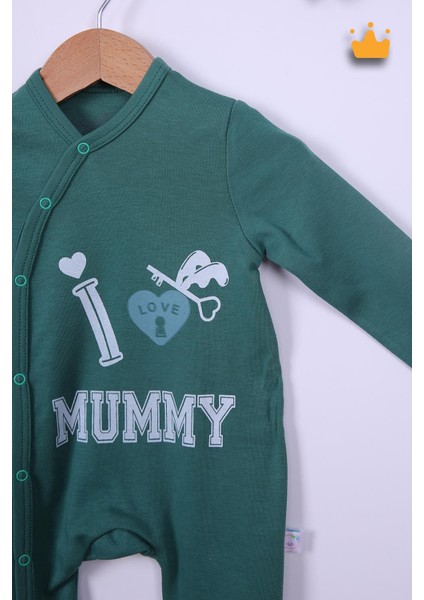 Babyhola %100 Pamuk I Love Mummy 2'li Çıtçıtlı Patikli Tulum Önlük Bere 4'lü Takım 539
