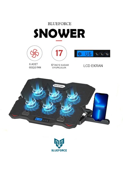 Sx-35 Snower 6 Fanlı 9-15.6 Inç Notebook Laptop Soğutucu Stand Telefon Standlı LED Işıklı