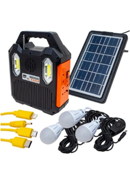 RT-903 Solar Panelli 3 Ampüllü Usb-Mp3-Radyo Destekli Solar Işıldak Fener