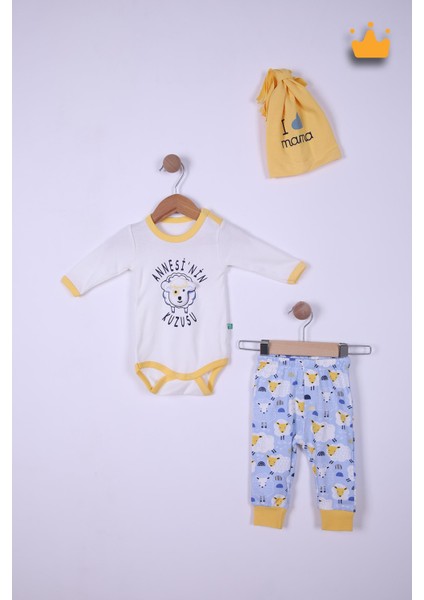 Babyhola %100 Pamuk Annesinin Kuzusu Çıtçıtlı Badi Pantolon Bere 3'lü Takım 593-4