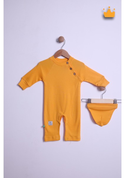 Babyhola %100 Pamuk Yaka Düğmeli İnterlok Reglan Kol Tulum Bere Takım 583