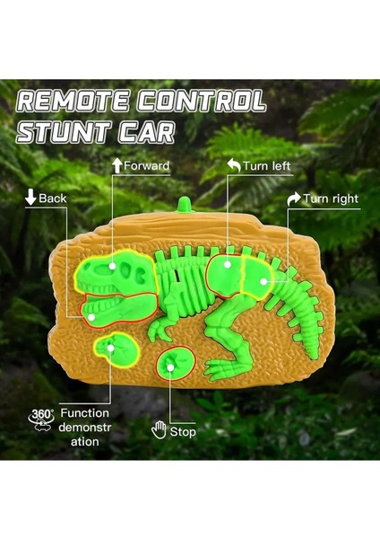 Uzaktan Kumandalı Işıklı Dinozor 360 Derece Dönebilen Akrobat Araba