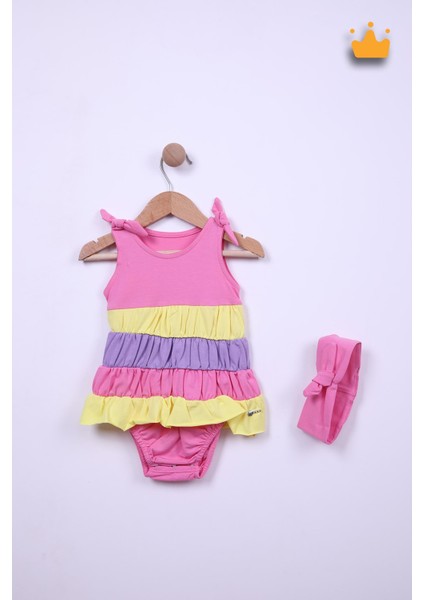 Babyhola Kız Bebek Bandanalı Elbise Badi 5435