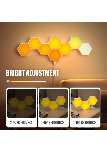 Rgb LED Akıllı Altıgen Duvar Lambası Kumandalı Gece Işığı Fuaye Çalışma Oyun ve Yatak Odası 6 Panel