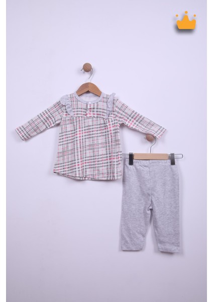 Babyhola %100 Pamuk Kareli Fırfır Detaylı 2'li Takım 24124