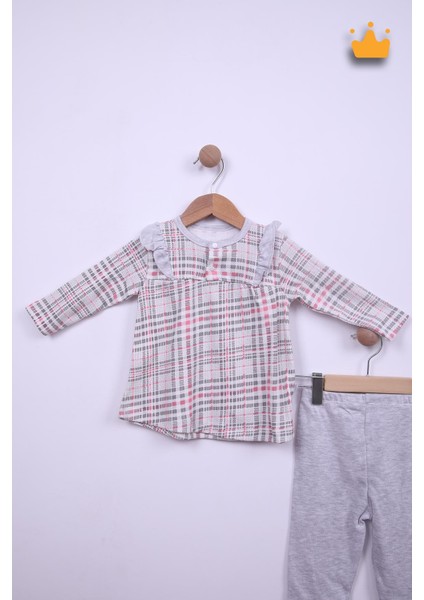 Babyhola %100 Pamuk Kareli Fırfır Detaylı 2'li Takım 24124
