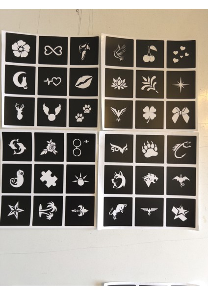 12 Tüp Siyah Golecha Kına 80 Minimal Şablon Fırça Hediyeli Geçici Dövme Seti modelleri