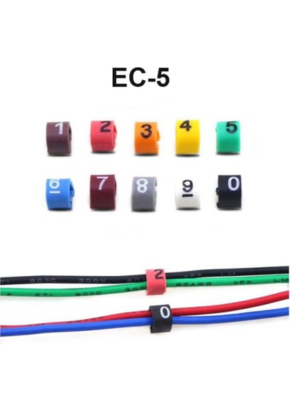Ec-5 Renkli Kablo Işaretleyici Numaratör 16 Mm² Awg 6-8 100 Adet