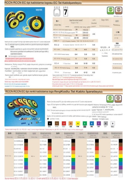 Ec-5 Renkli Kablo Işaretleyici Numaratör 16 Mm² Awg 6-8 100 Adet indirimleri