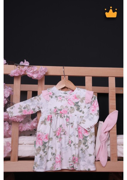 Babyhola Kız Bebek Omuz Fırfır Detaylı Çiçek Desenli Bandanalı Elbise 23625