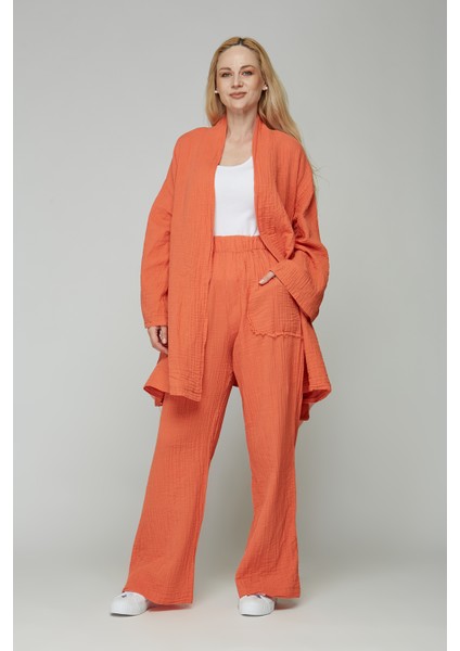 Müslin %100 Pamuk Kimono & Pantolon 2 Li Takım