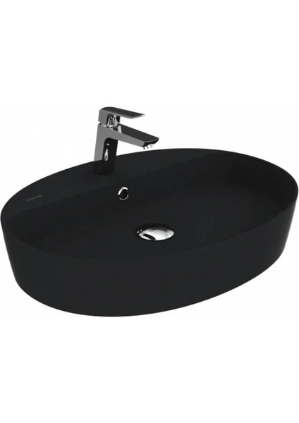 Loop Oval Ince Masaüstü Setüstü Çanak Lavabo Mat Siyah Batarya Delikli Ø60 CMLP161