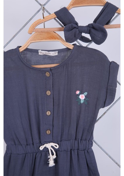 Babyhola %100 Pamuk Kız Bebek Yazlık Müslin Tulum Saç Bandı 2'li Bayramlık Set 4931