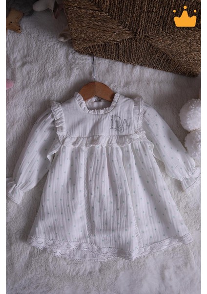 Müslin Kız Bebek Bayramlık Uzun Kollu Elbise 14100