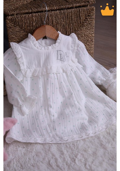 Müslin Kız Bebek Bayramlık Uzun Kollu Elbise 14100 fiyatları