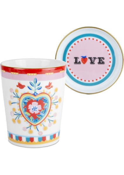 Mamma Mia Kalp Desenli Tabaklı Fincan 9 cm x 12 cm