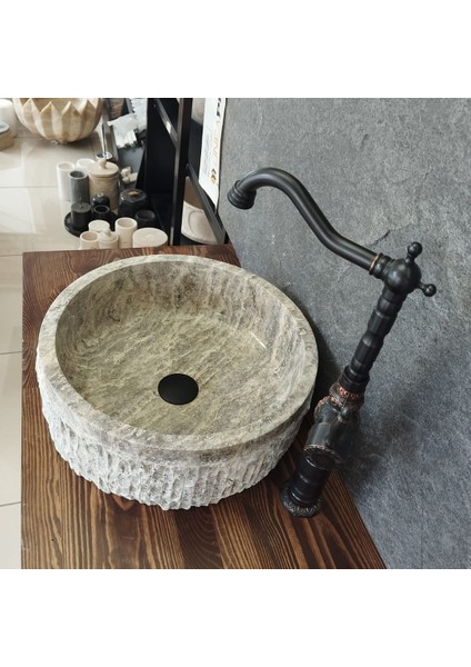 Gümüş Traverten Dışı Patlatma Lavabo