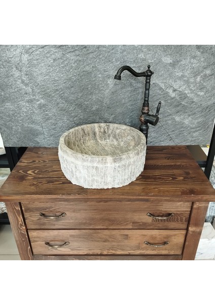Gümüş Traverten Dışı Patlatma Lavabo