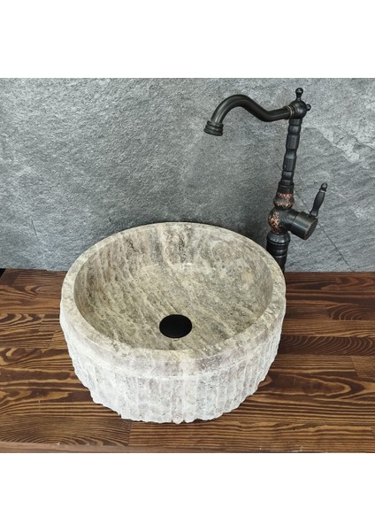 Gümüş Traverten Dışı Patlatma Lavabo